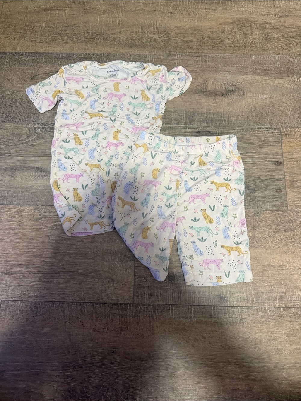 Angel Dear White Pajama Set with Pastel Animal Print